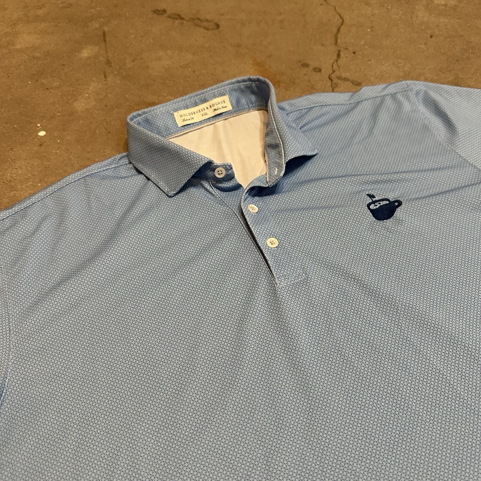 Holderness & Bourne The Porter Polo Shirt Mens Xxl Blue Geometric Golf Stretch